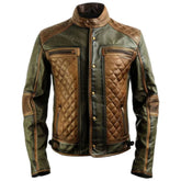 Winter Greenish Brown Pure Sheepskin Motorcycle Leather Jacket For Men